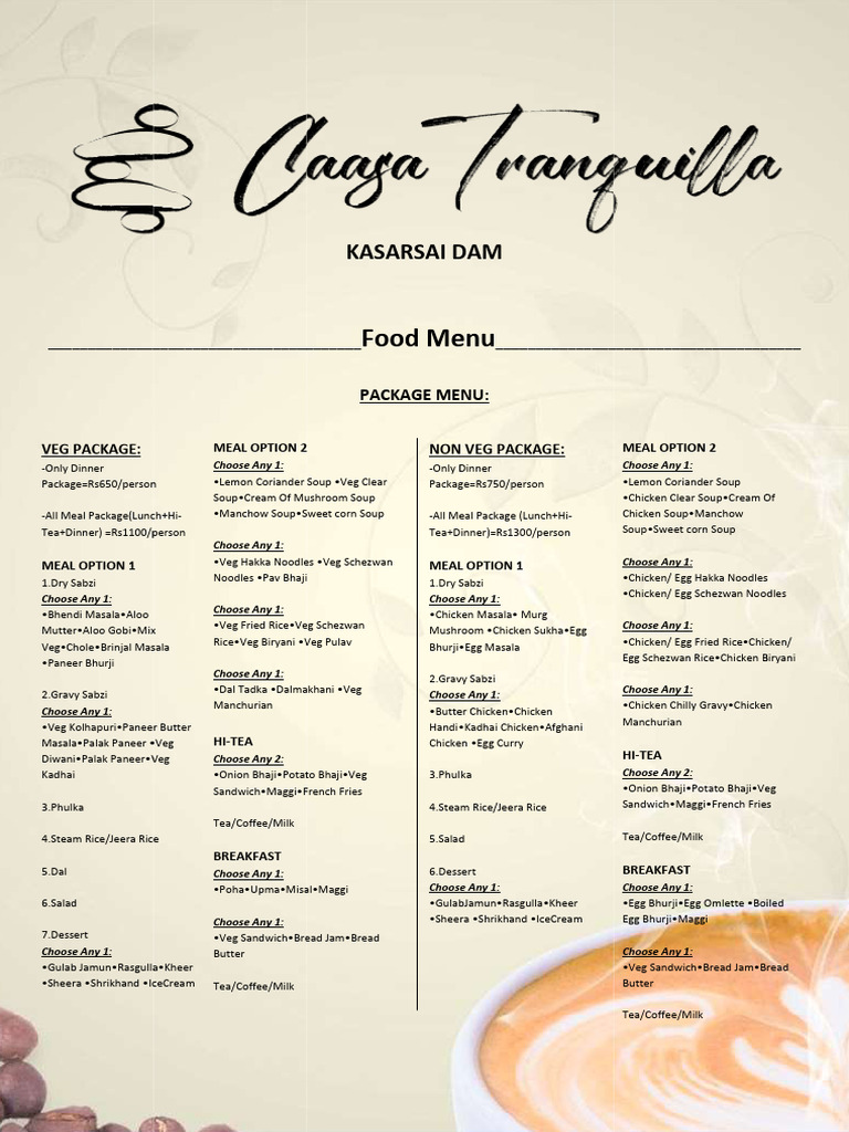 Kasarsai Dam Meal Packages & Menu Options | PDF | Indian Cuisine | Curry