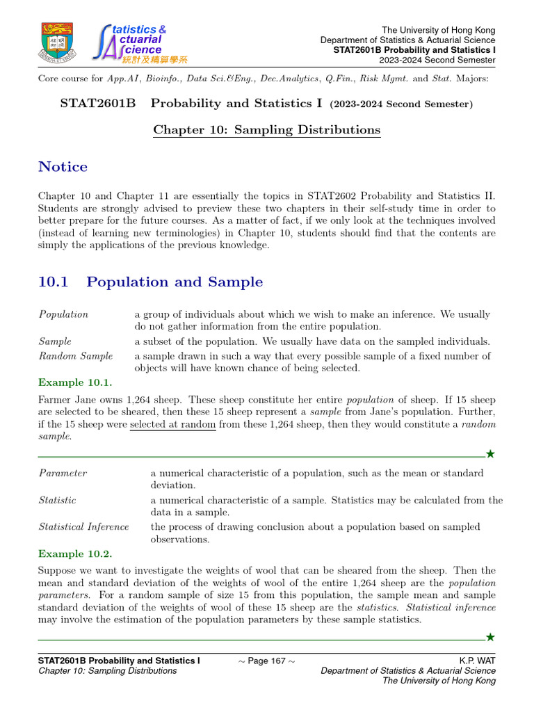 STAT2601B (23-24, 2nd) Chapter 10 | PDF | Standard Error | Errors And ...