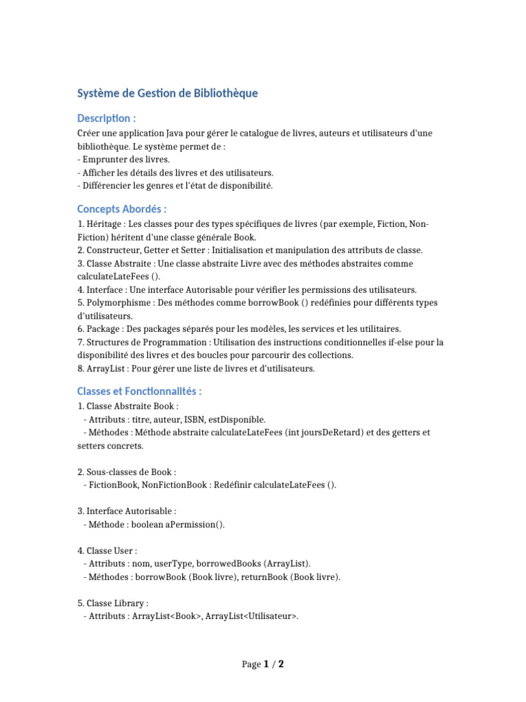 Gestion de Bibliothèque en Java | PDF | Classe (informatique ...