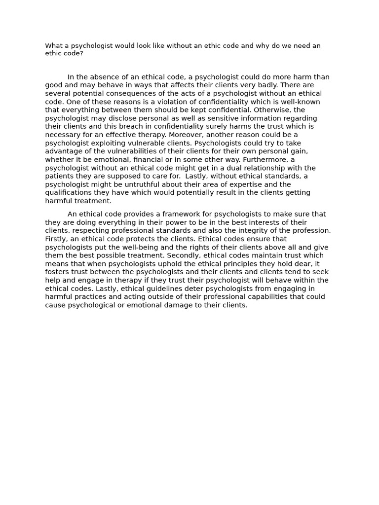 What A Psychologist Would Look Like Without An Ethic Code and Why Do We ...