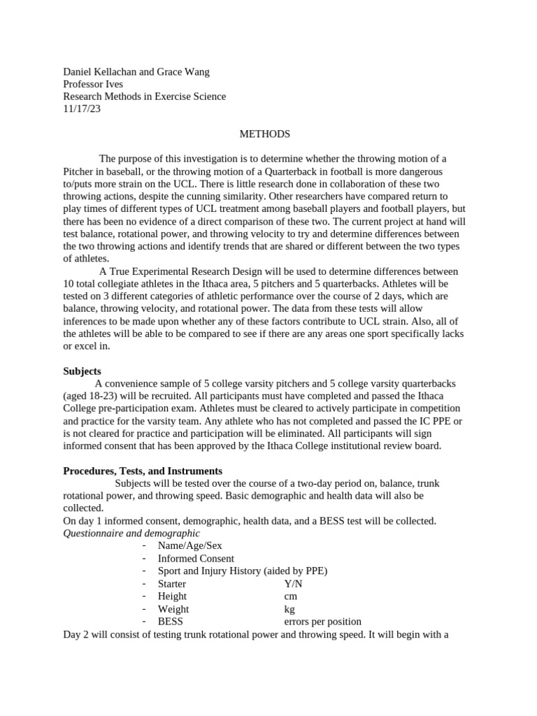Methods section | PDF | Pitcher | Experiment