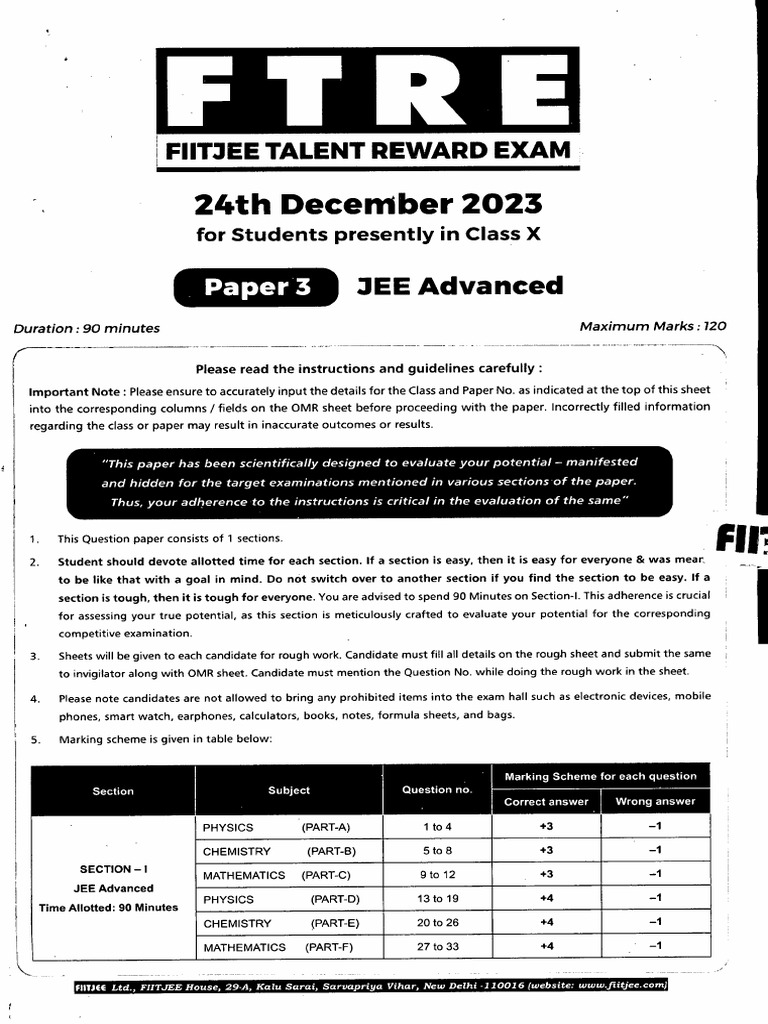 24.12.2023 Ftre Class 10th Paper 3 | PDF | Optics