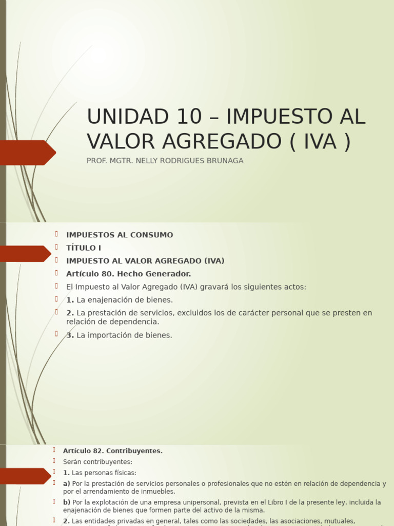 Unidad 10 - Impuesto Al Valor Agregado Iva (Autoguardado) | PDF ...