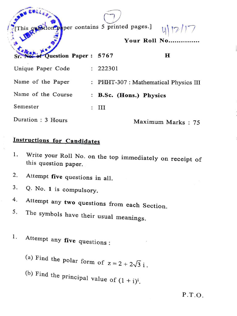 B.sc. (H) Physics 3rd Semester 2017 | PDF | Mathematical Concepts ...