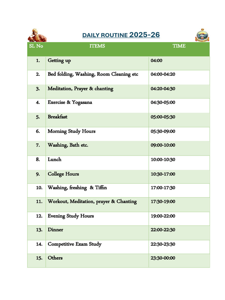 Daily Routine 2025-26 | PDF