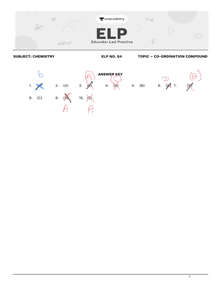 ELP-04 (Coordination Compound) ANSWER KEY | PDF