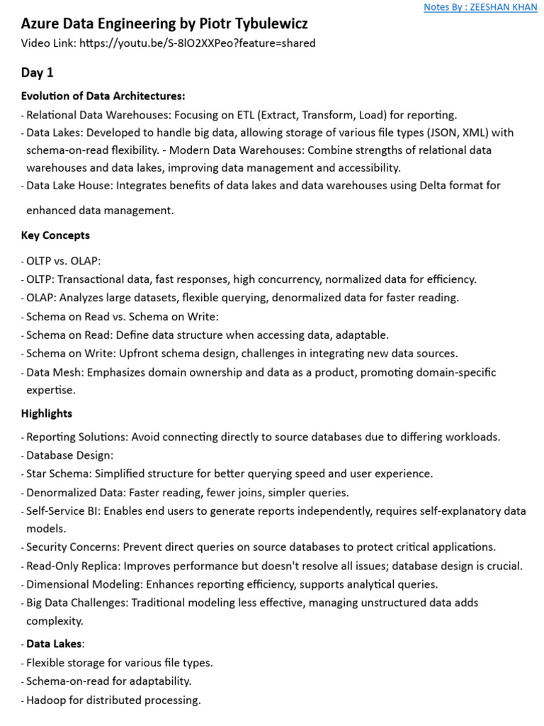 Complete Notes on Azure de 1734338895 | PDF | Databases | Data Warehouse