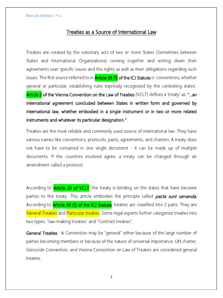 Treaties As A Source of International Law | PDF | Treaty ...