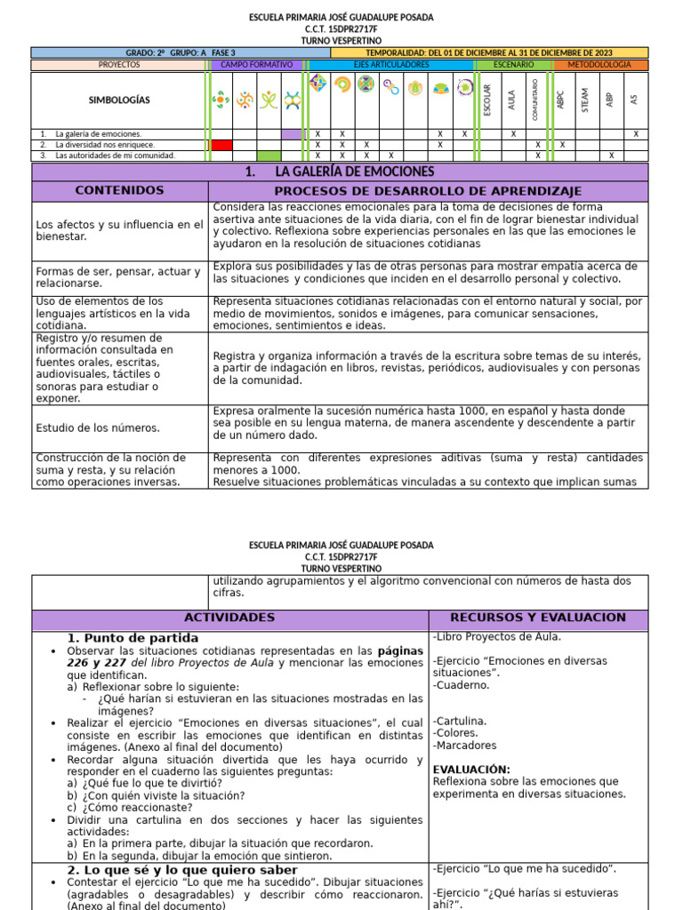 Planeacion 01 Dic Al 31 Dic | PDF | Lengua española | Las emociones