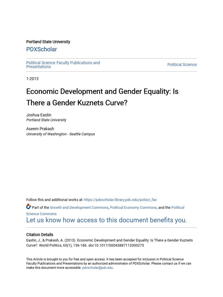 Economic Development and Gender Equality Is There A Gender Kuzne | PDF ...