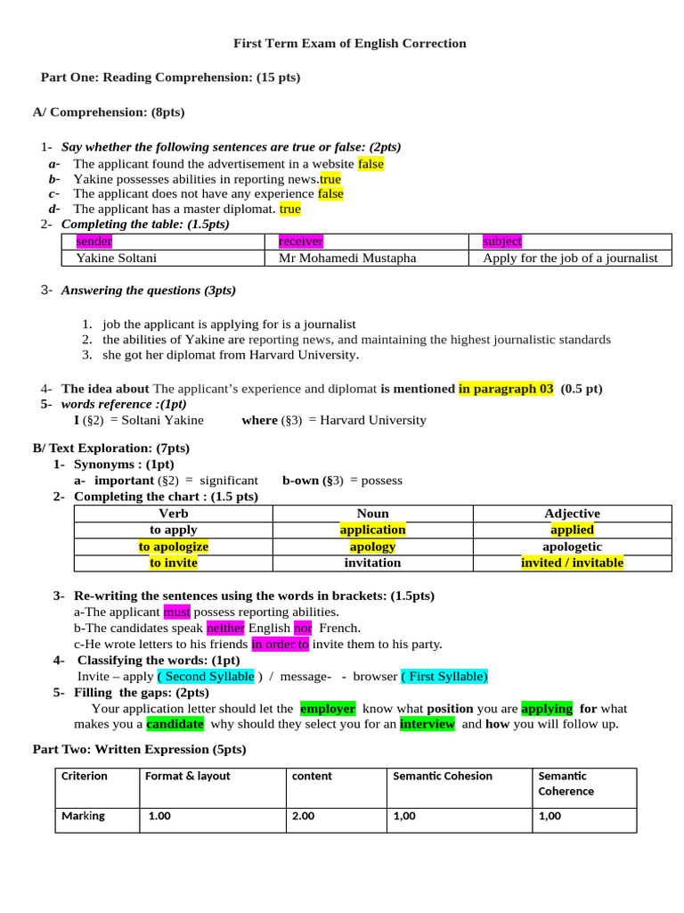 English Exam: Grammar Correction Guide | PDF | English Language | Word