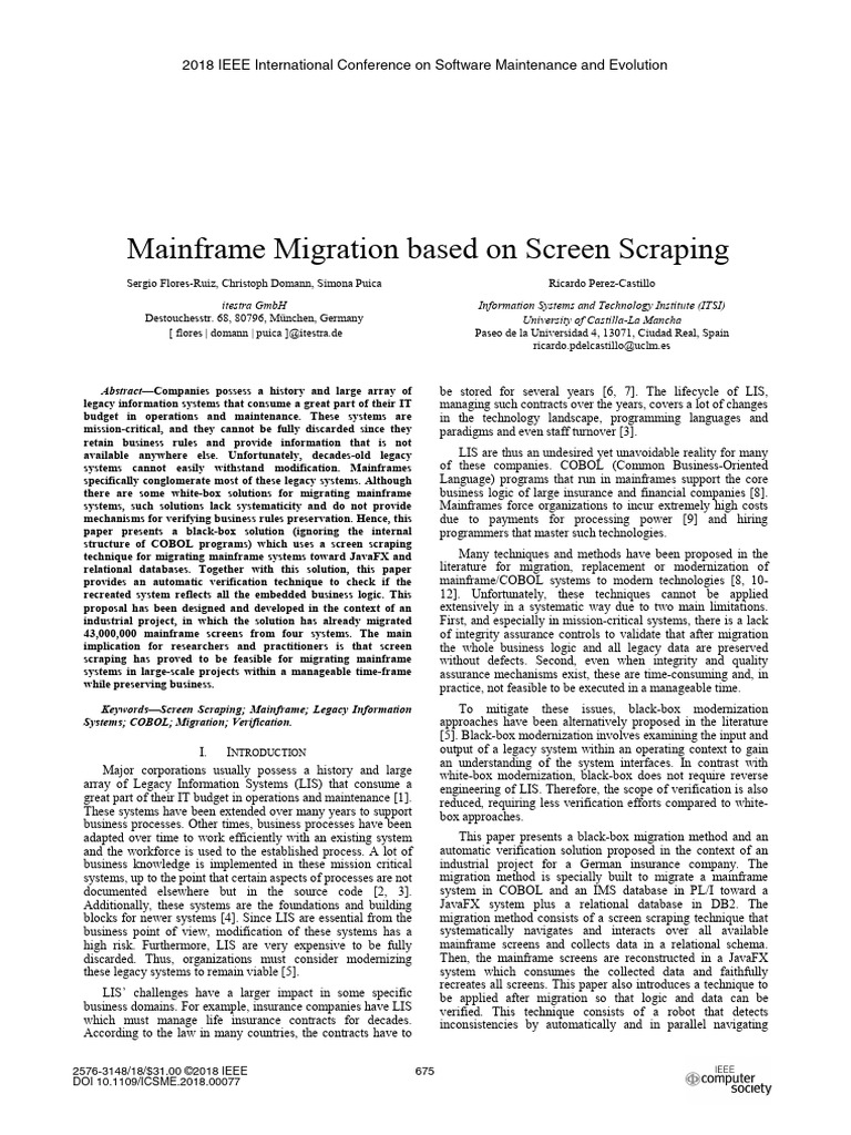 Mainframe Migration Based On Screen Scraping: 2018 IEEE International ...