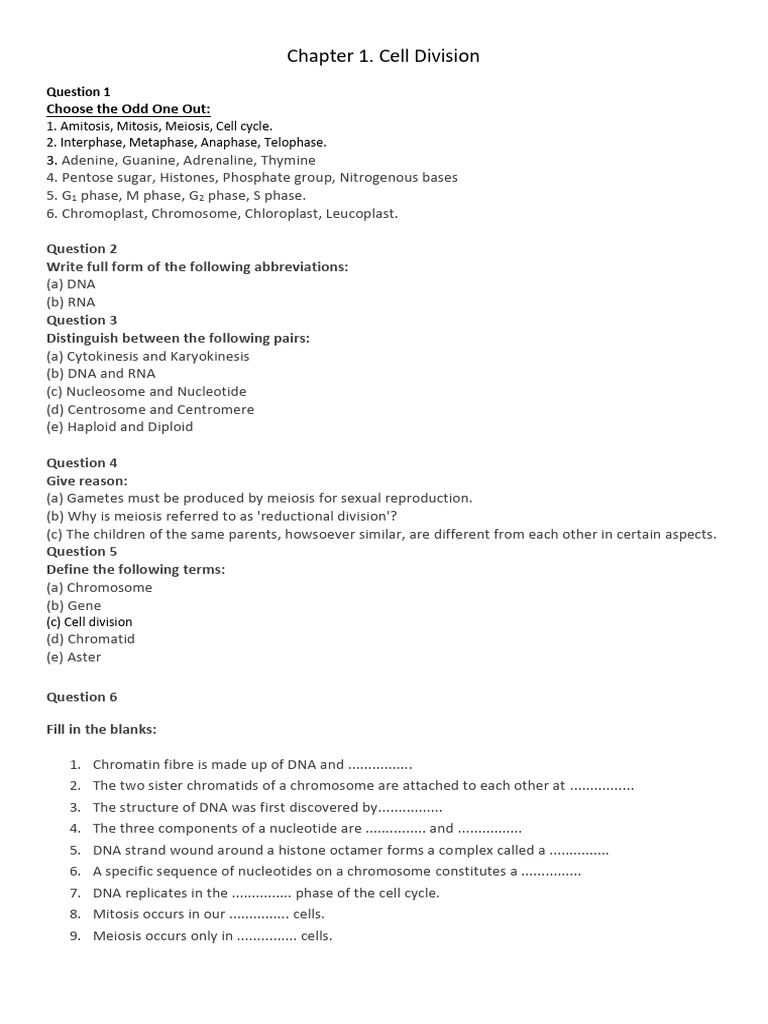 Chapter 1 Cell Cycle and Cell Division | PDF | Meiosis | Mitosis