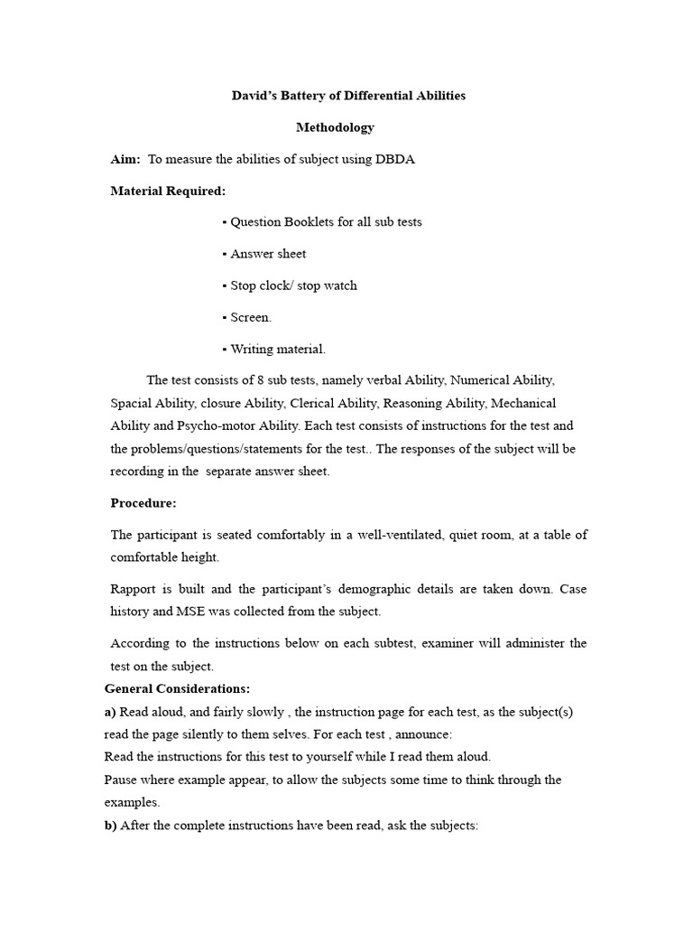 David’s Differential Abilities Test Guide | PDF