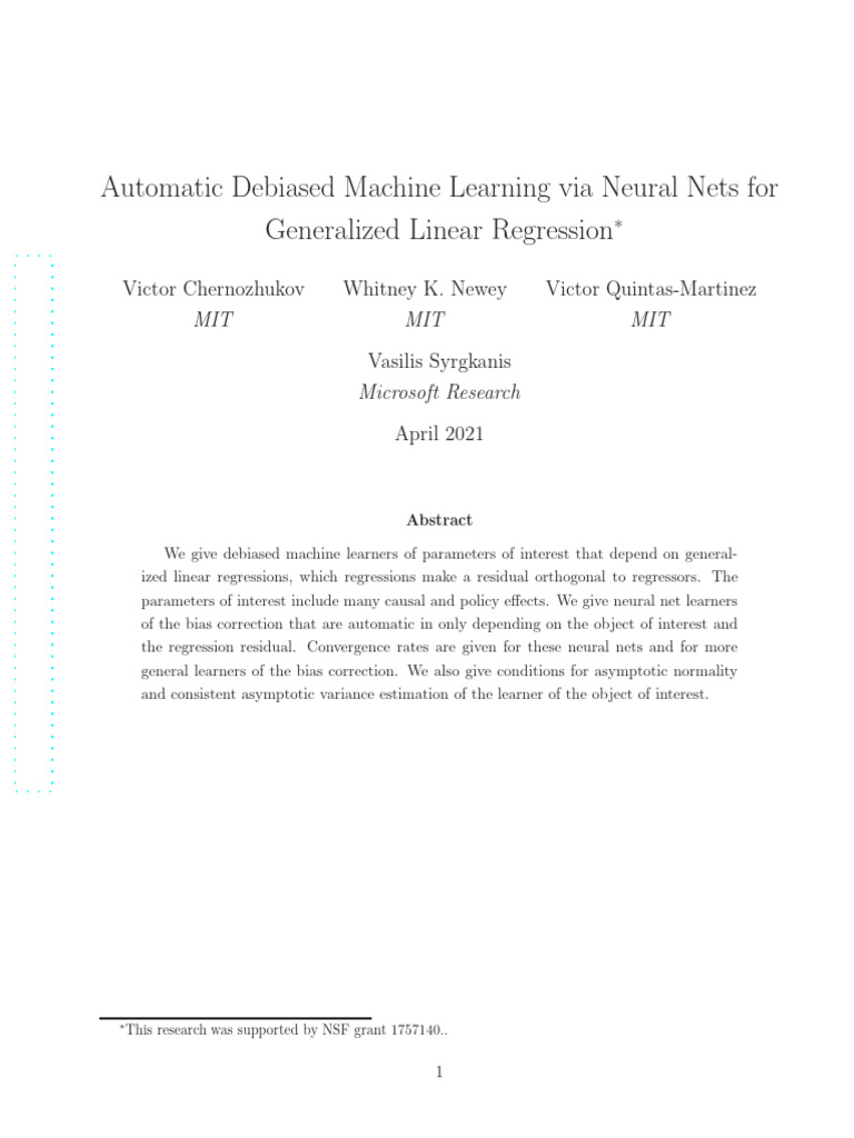 Automatic Debiased Learning in Regression | PDF | Regression Analysis ...