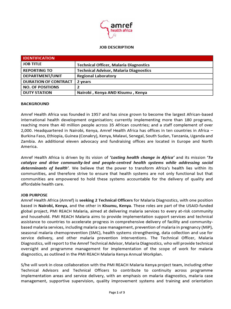 Job Description Technical Officer