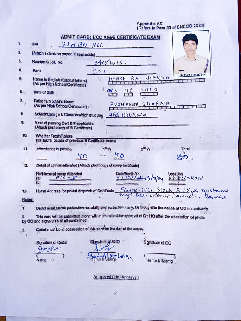 Admit Card Harsh Raj | PDF
