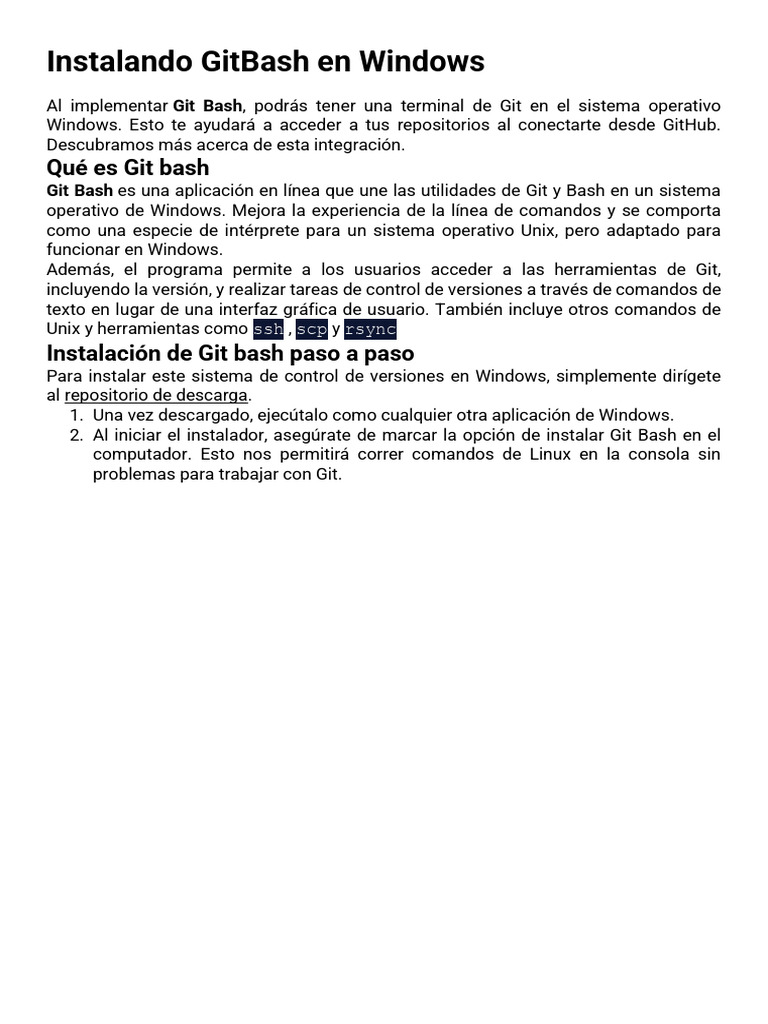 Instalar Git Bash en Windows: Guía Rápida | PDF | Microsoft Windows ...