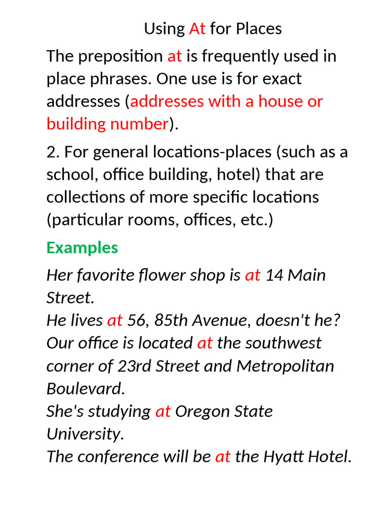 At at Addresses With A House or Building Number: Examples | PDF