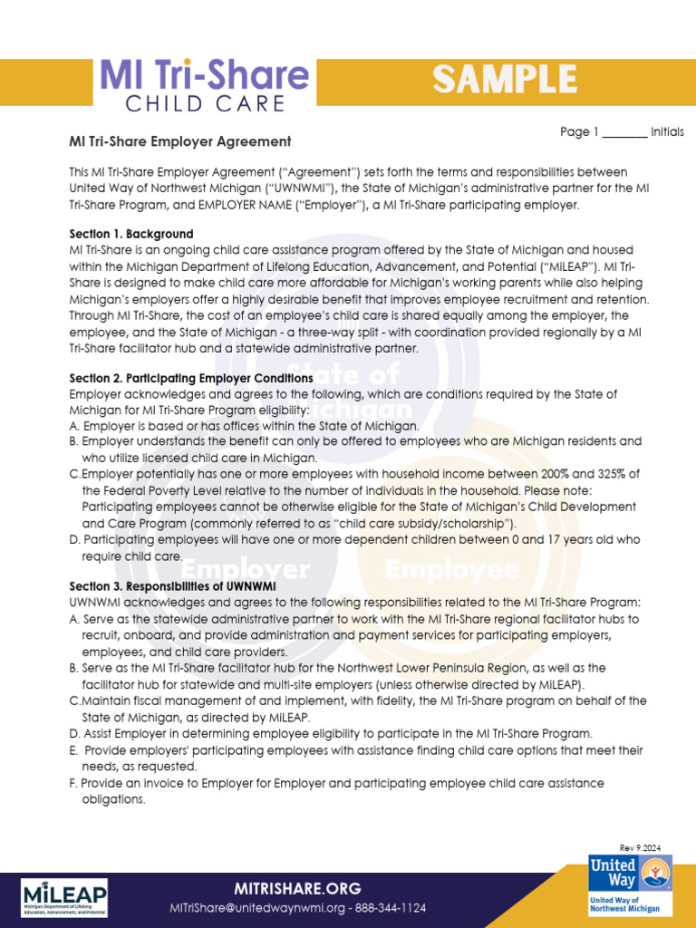 MI Tri-Share Employer Agreement Guide | PDF | Employment | Child Care