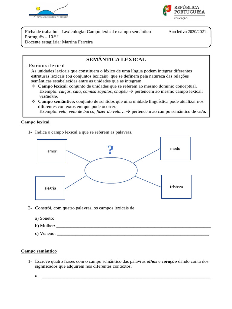 Exercícios sobre Campo Lexical e Semântico | PDF | Léxico | Palavra