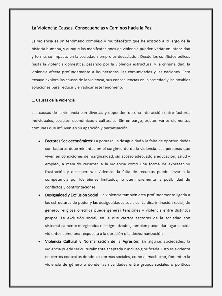 Causas y Consecuencias de la Violencia | PDF | Violencia | Desigualdad ...