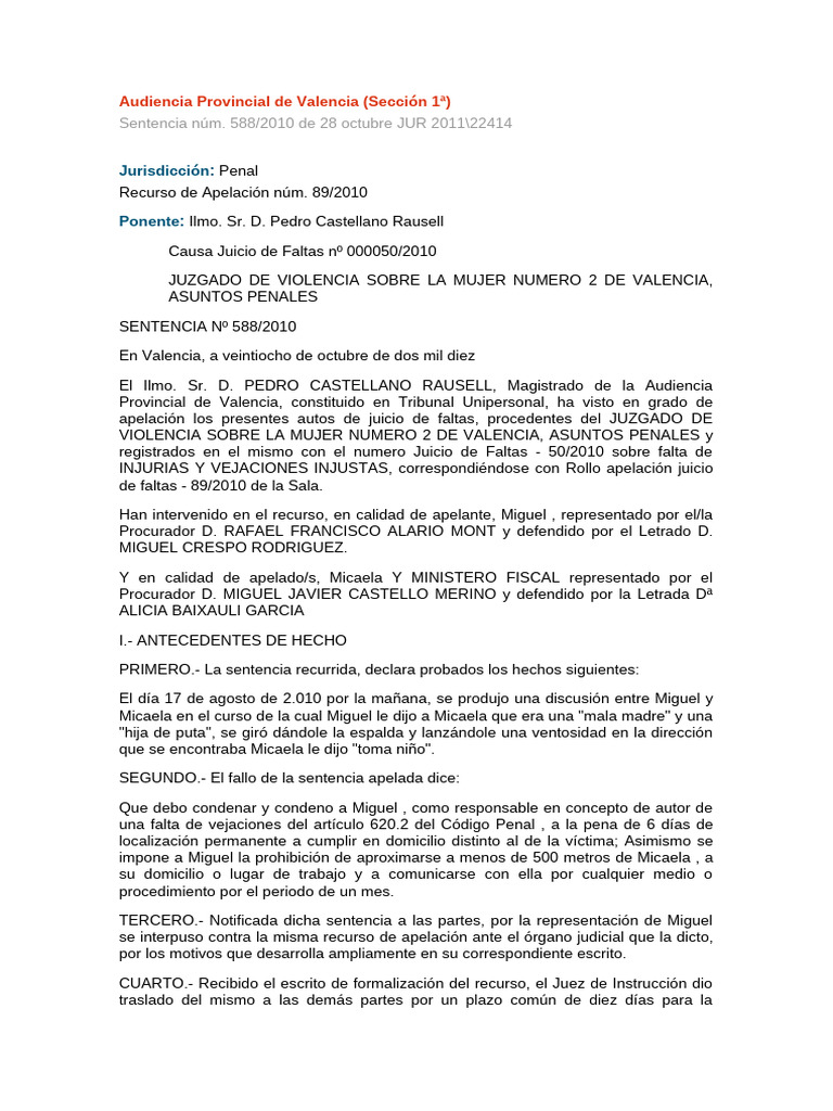 Sentencia ventosidad violencia de género | PDF | Sentencia (ley) | Ley ...