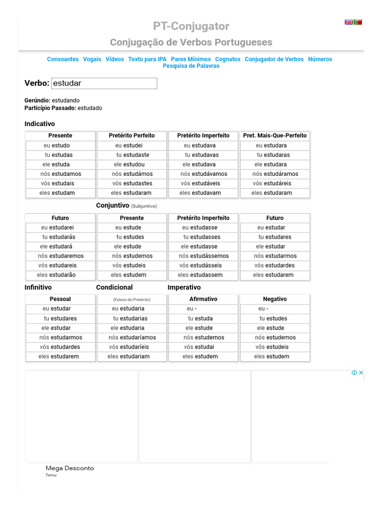 Conjugação do Verbo Estudar em Português | PDF | Idiomas | Estudos de ...