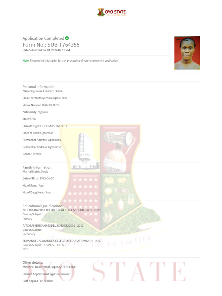 Application successful oyo state job portal 1 pdf