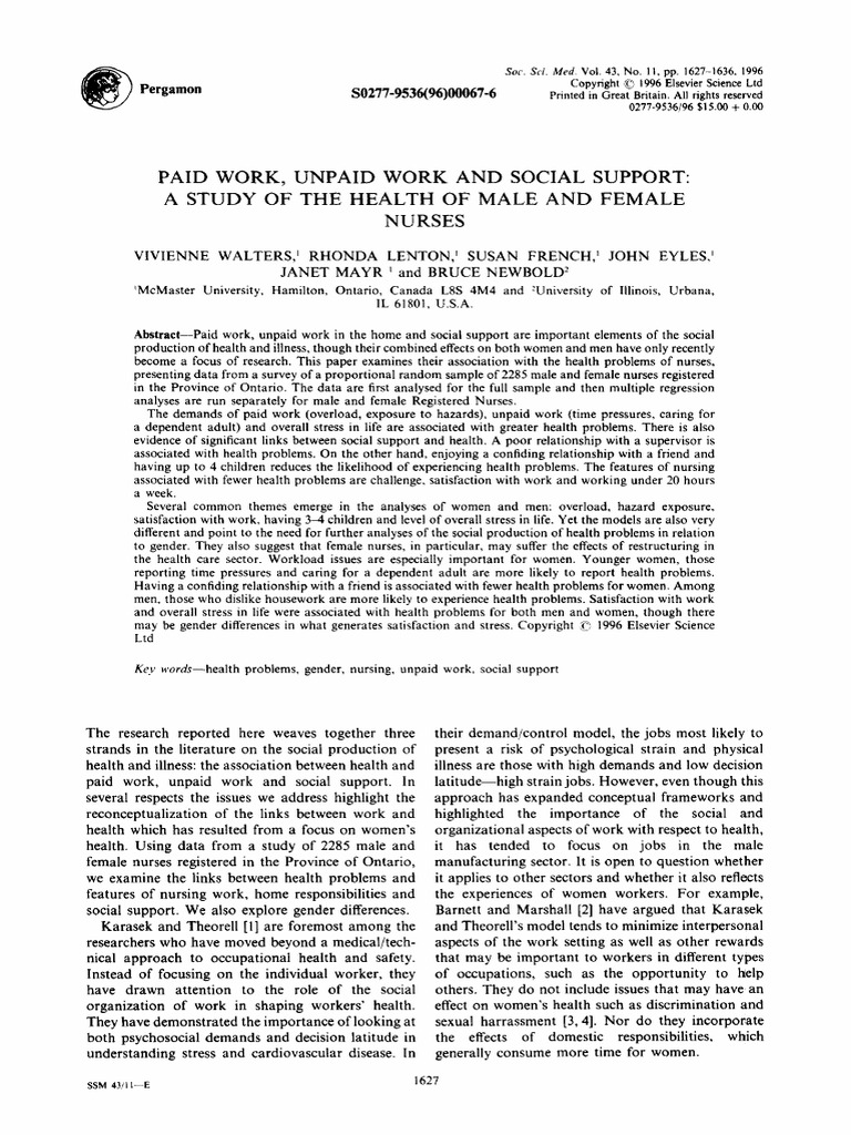 Paid Work X Unpaid Work | PDF | Occupational Stress | Nursing