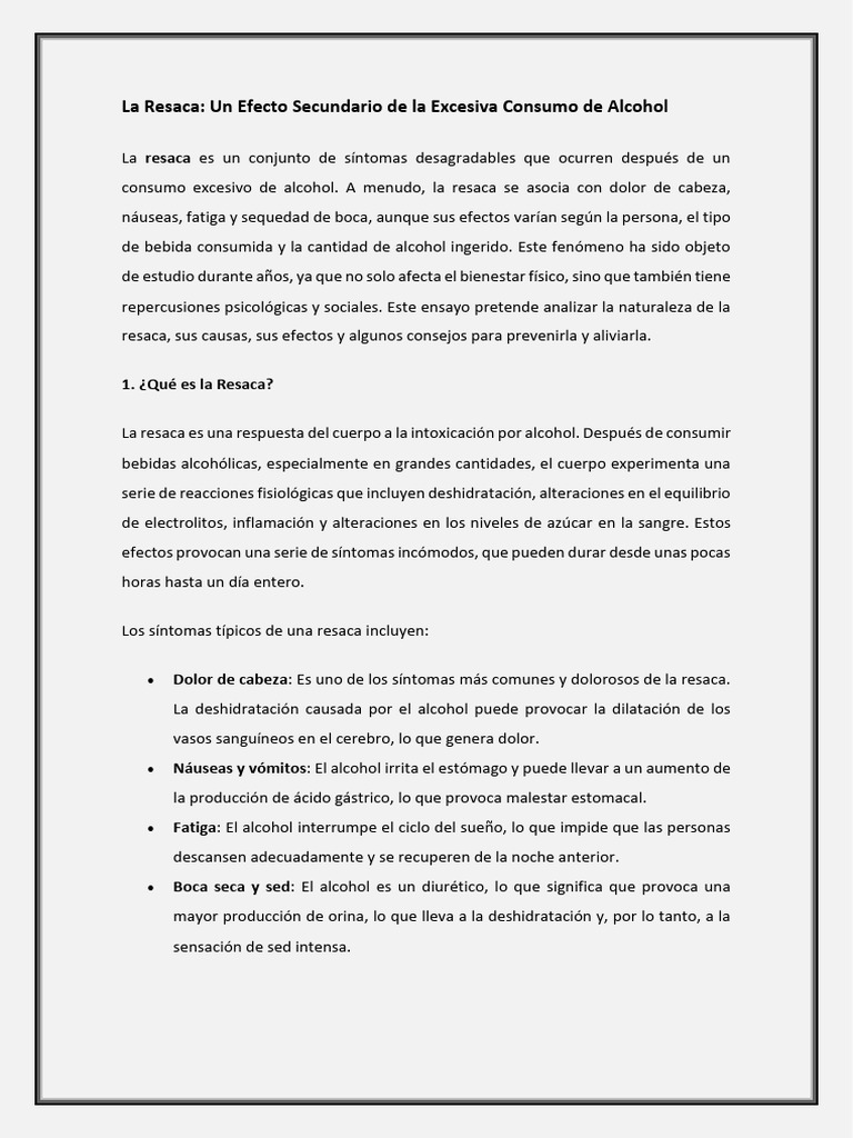 Efectos y Síntomas de la Resaca | PDF | Deshidración | Etanol