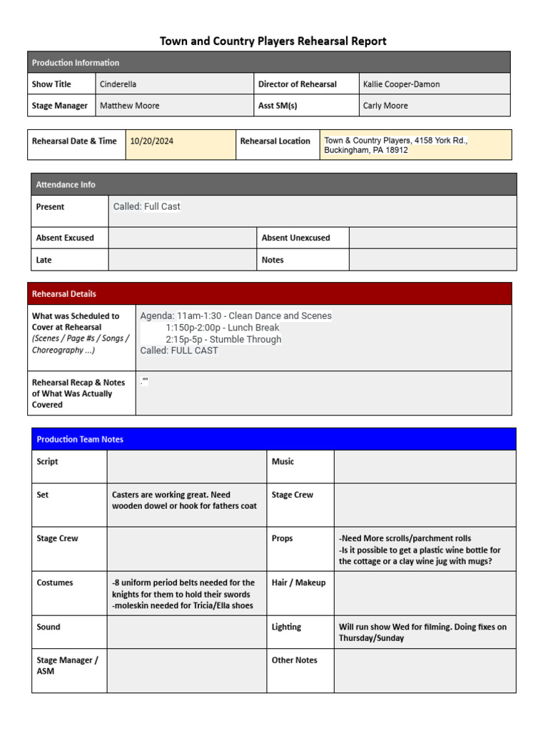 Rehearsal Report 10.20.24 | PDF