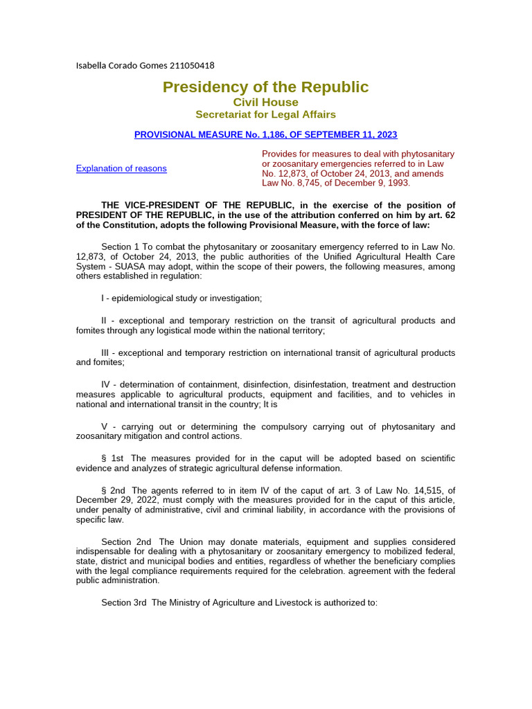 Provisional Measure on Phytosanitary Emergencies | PDF | Government ...