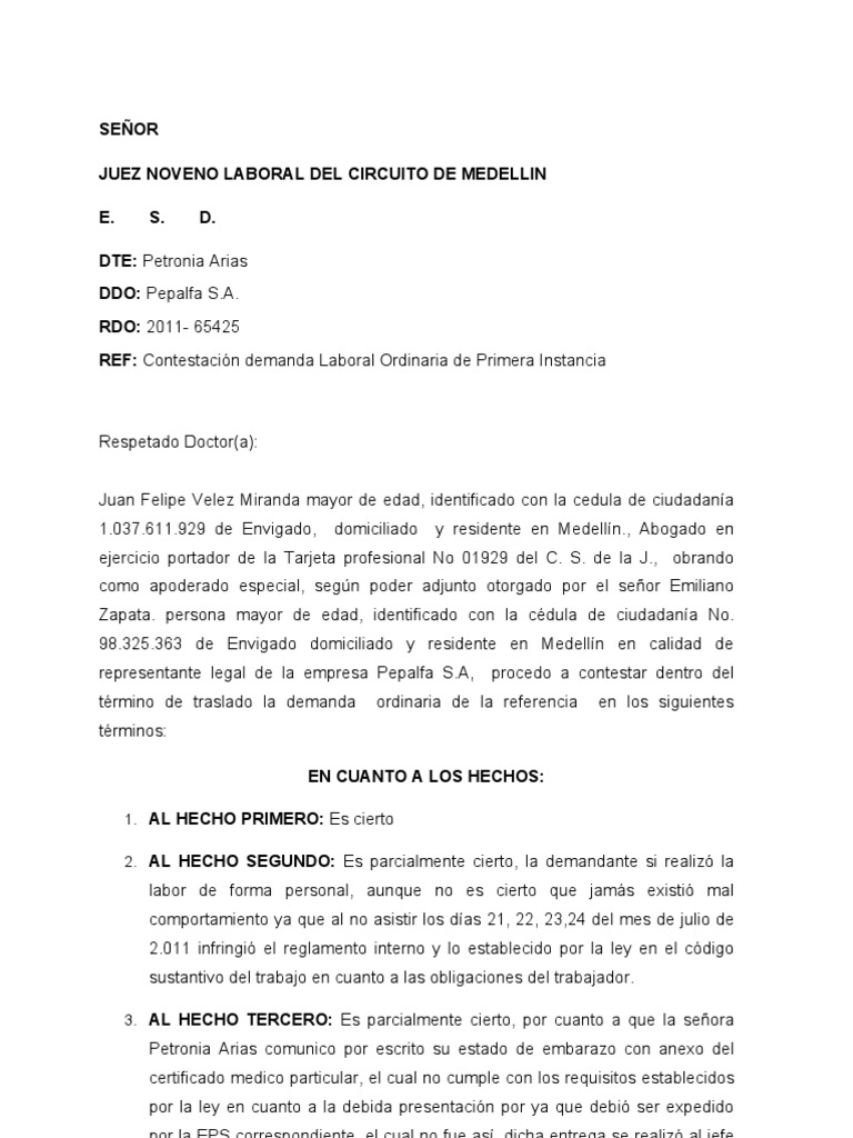 Demanda ordinaria laboral modelo