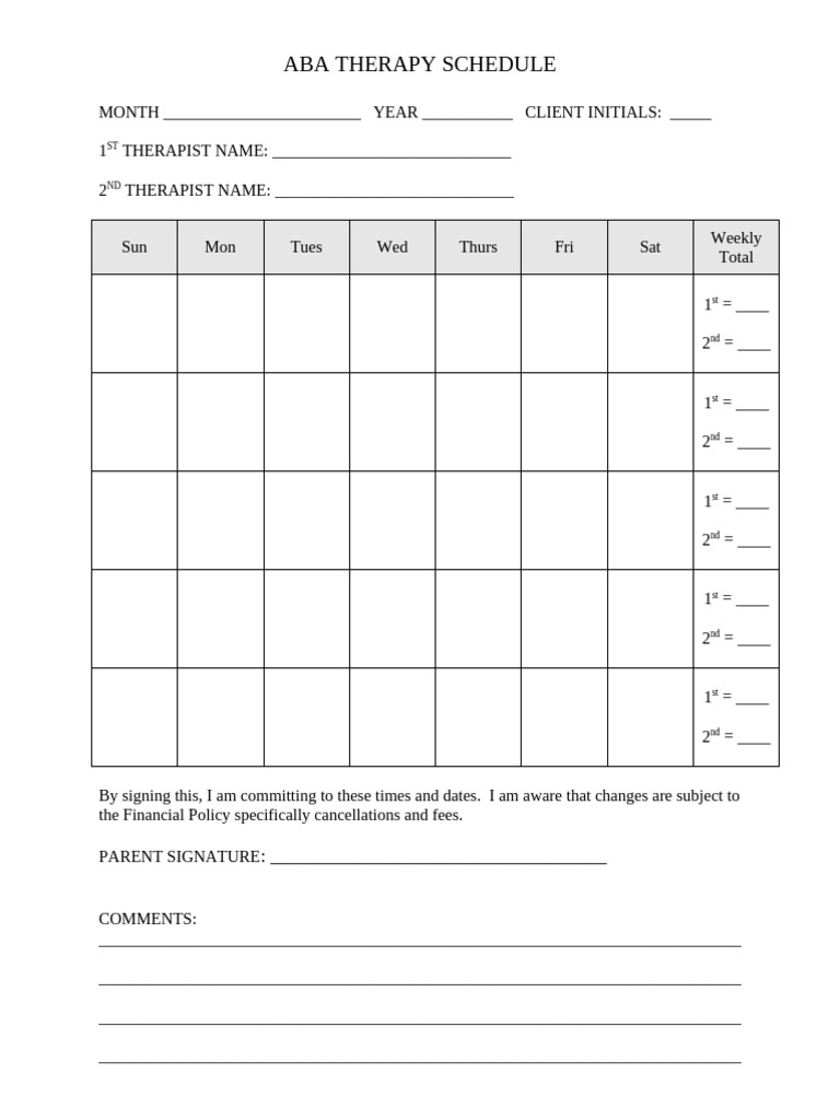 ABA Therapy Schedule Template | PDF