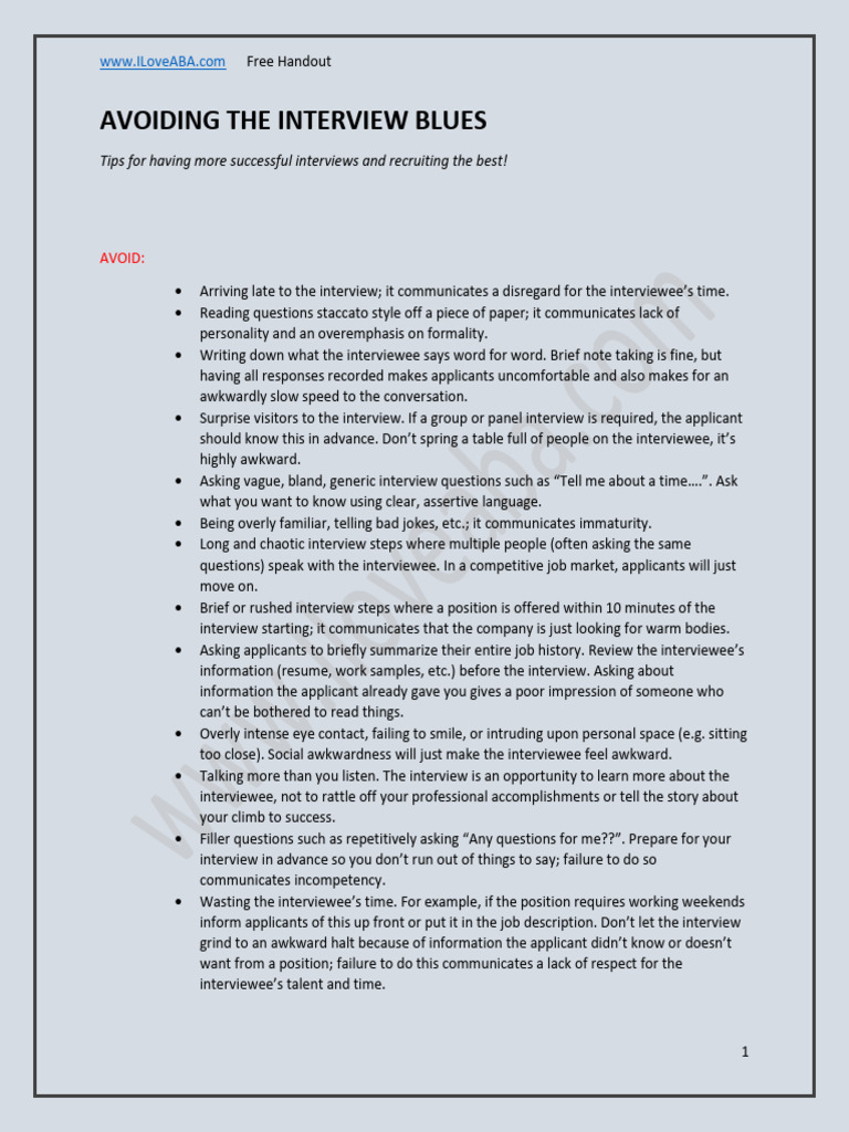 Avoiding The Interview Blues PDF Interview