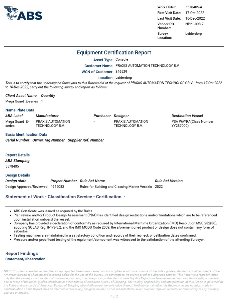 E01 1.J 10945 AMS Certificate NP21 098.7 | PDF
