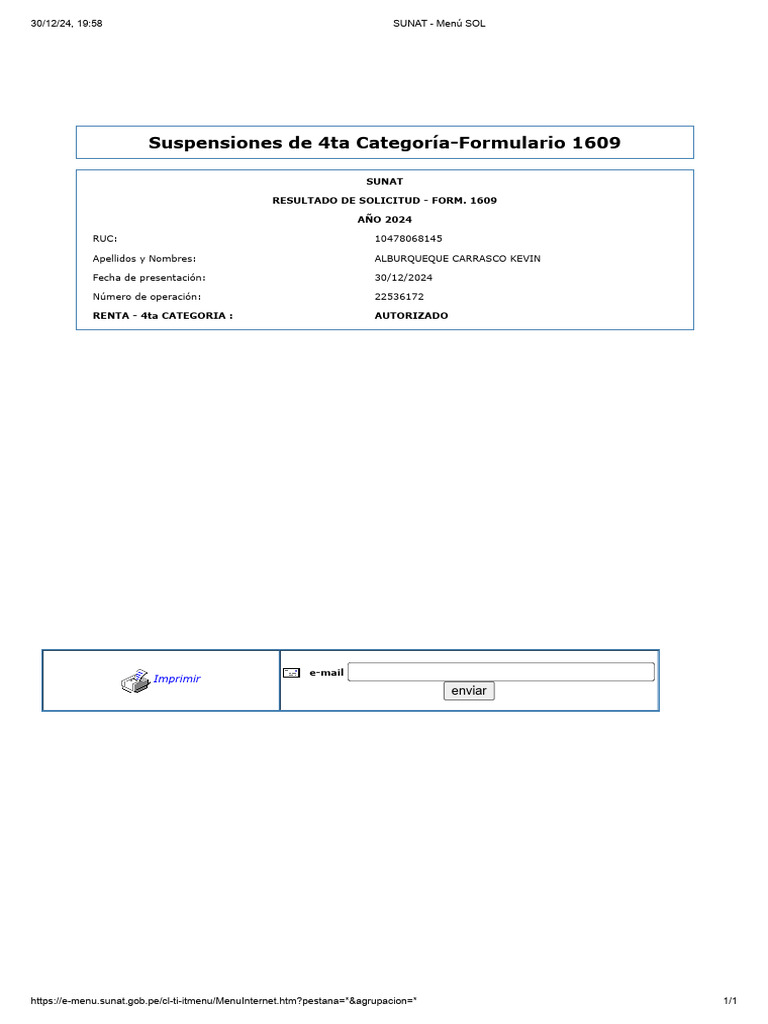 Suspensión 4ta Categoría - Form. 1609 | PDF