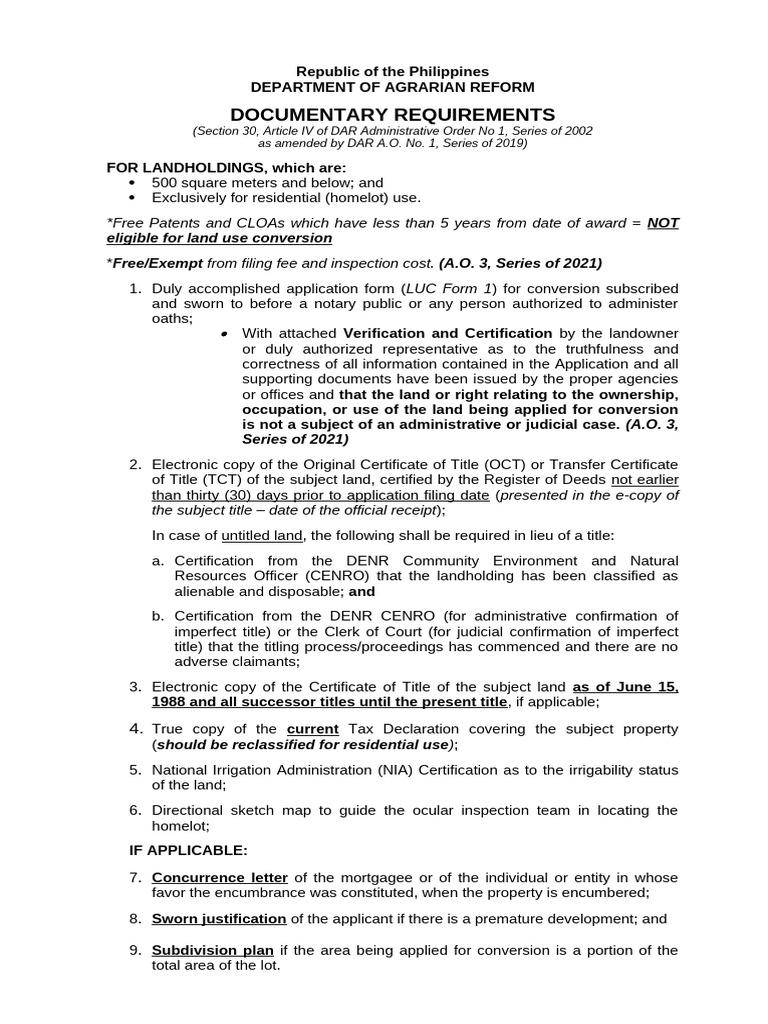 Documentary Requirements for Land Use Conversion | PDF | Justice ...