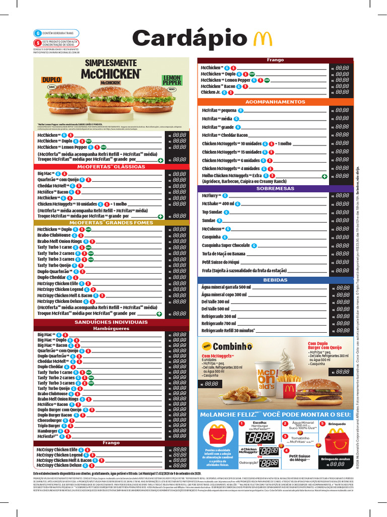 Cardápio do McDonald's 2024 | PDF | McDonald's | Alimentos
