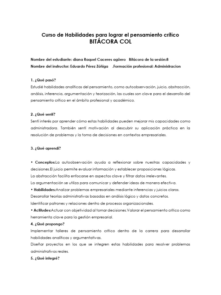 Habilidades Críticas en Administración | PDF | Pensamiento ...