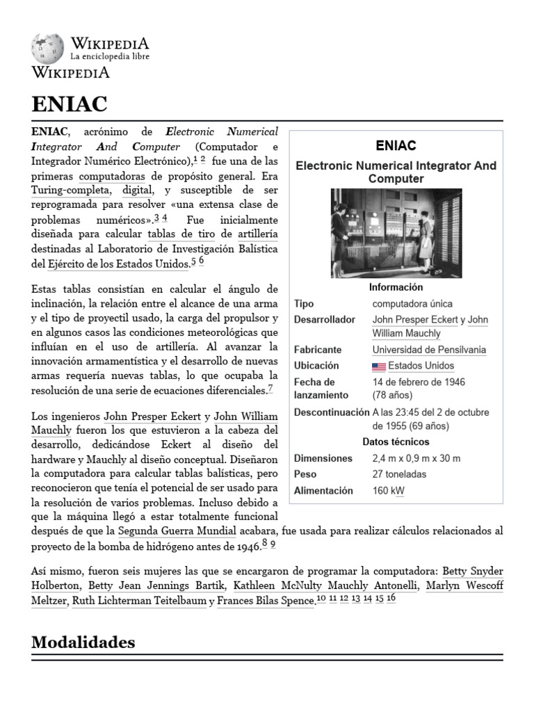 Historia y Tecnología del ENIAC | PDF | Ciencias de la Computación ...