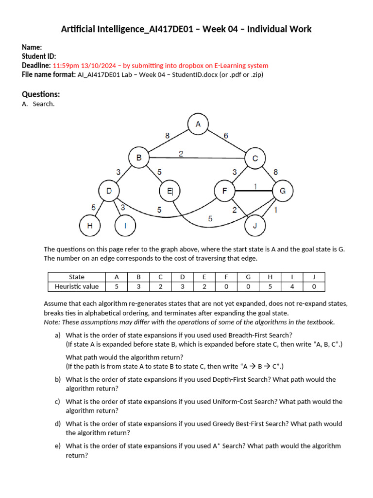 AI417DE01 Week 04 Search Algorithms | PDF | Graph Theory | Mathematical ...