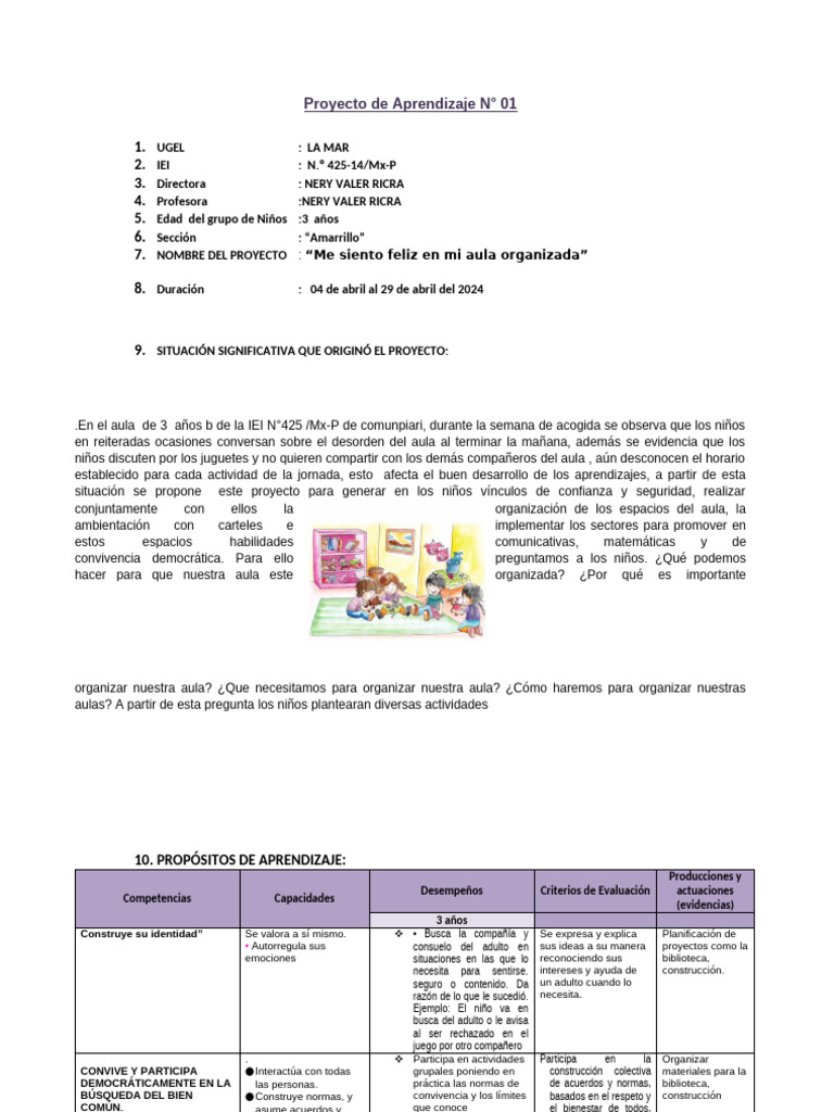 PROYECTO #01 COMUNPIARI de 01 - 29 de Abril Me Siento Feliz Con Mi Aula ...