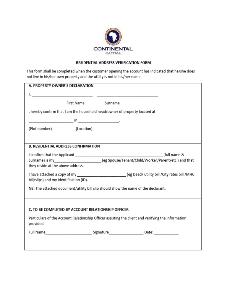 Residential address verification form pdf