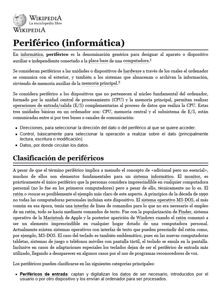 Periférico | PDF | Periférico | Hardware de la computadora