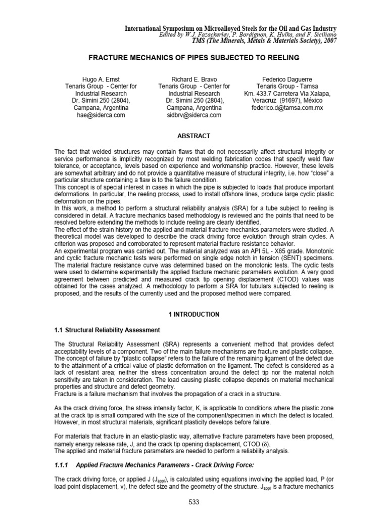 Fracture Mechanics in Reeling Pipes | PDF | Fracture Mechanics | Fracture