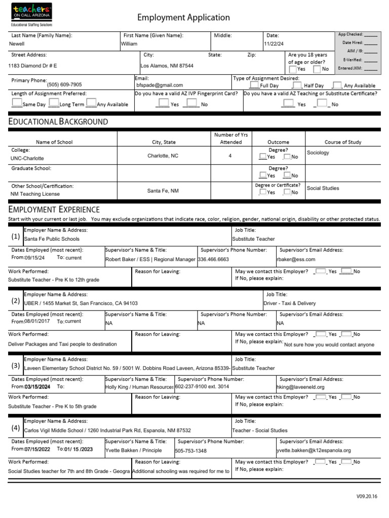 Employment Application Form Template | PDF | Employment