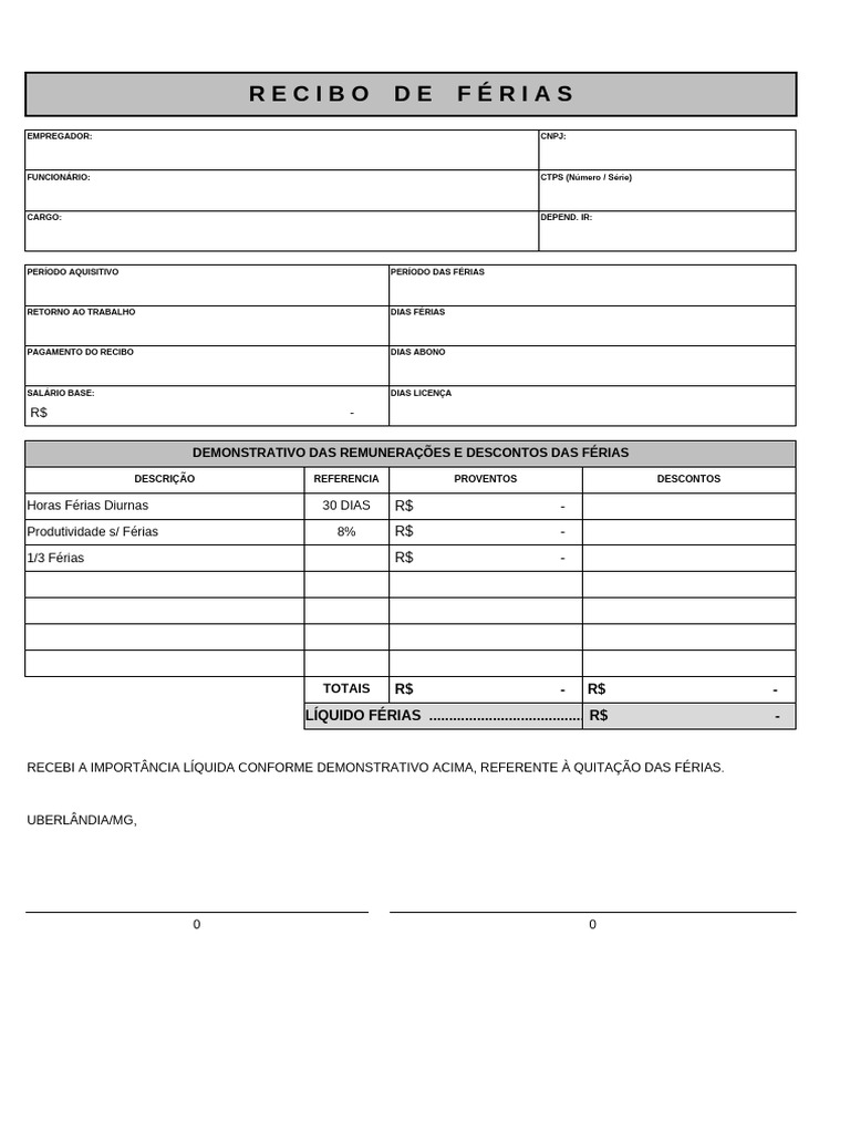 Recibo de Férias para Funcionário | PDF