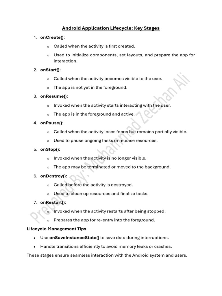 4. Android application life cycle | PDF